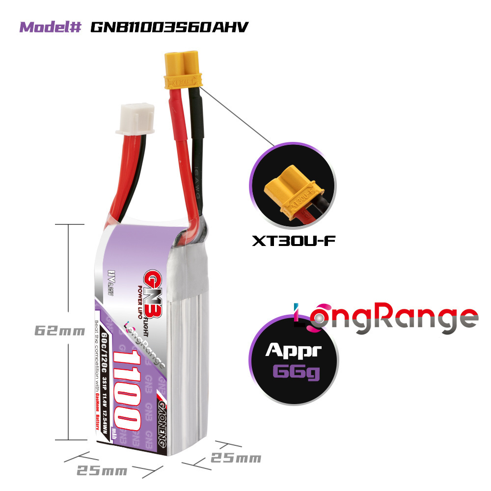 GNB 1100mAh 2S 3S 4S 6S 60C/12 - Drone Racing Battery ulasan dan harga
